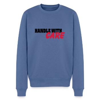 Handle with Care - Männer Premium Bio Pullover - Taubenblau - Vorne - Nico (187cm)