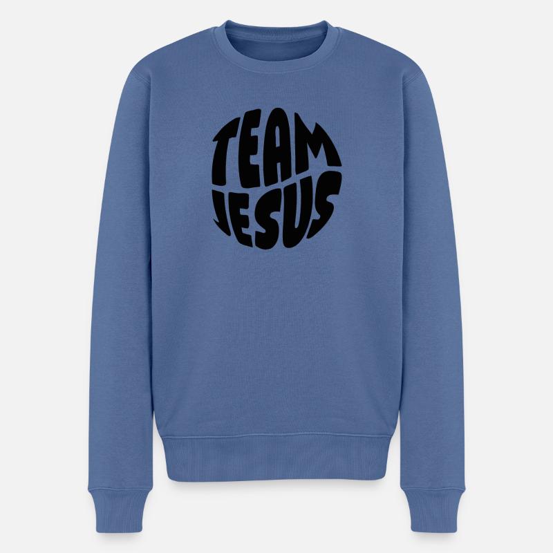 TEAM JESUS - Männer Premium Bio Pullover - Taubenblau