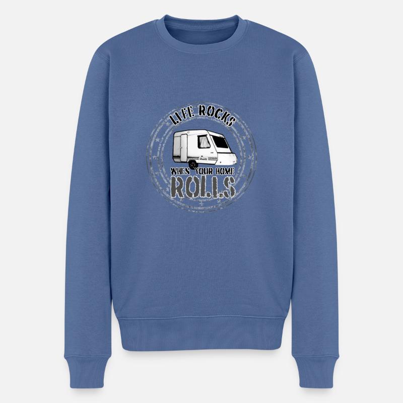 life rocks when your home rolls - Männer Premium Bio Pullover - Taubenblau