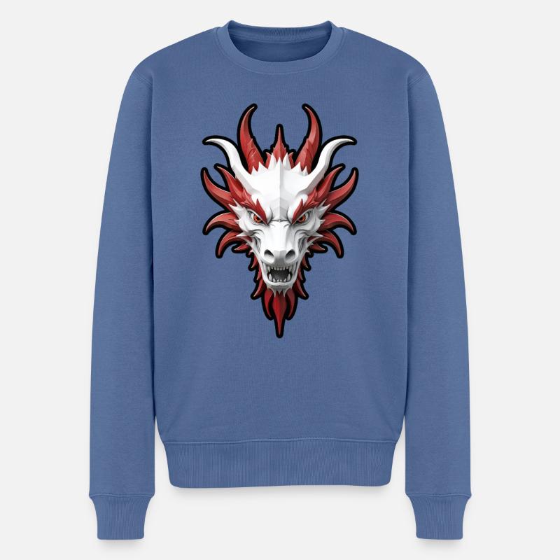 Tête de dragon rouge et blanc - Pull Premium bio Homme - bleu pigeon