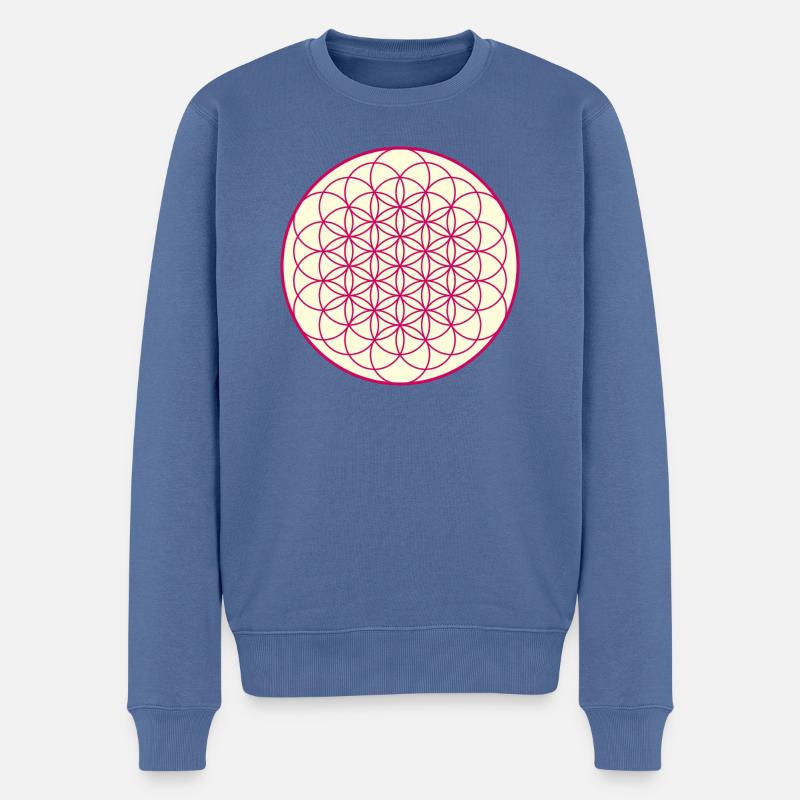 Lebensblume, Motiv, Hintergrund, gelb - Männer Premium Bio Pullover - Taubenblau