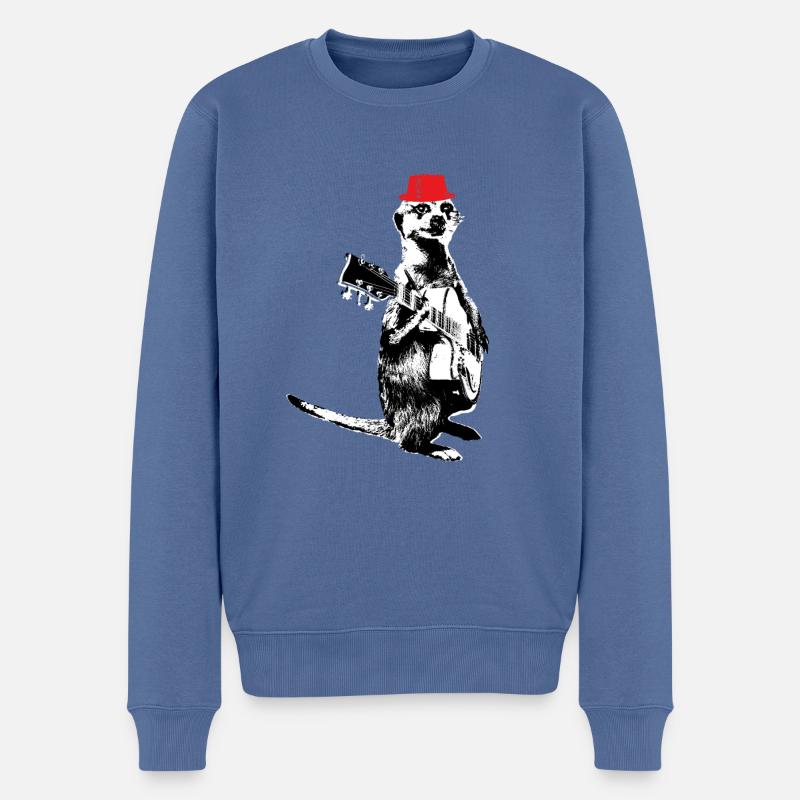 Meerkat Guitarplayer White BG Red Hat - Männer Premium Bio Pullover - Taubenblau
