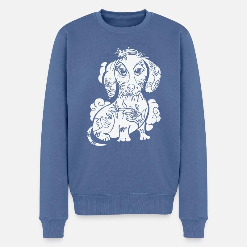 tätowierter Dackel mit Charakter - Männer Premium Bio Pullover - Taubenblau