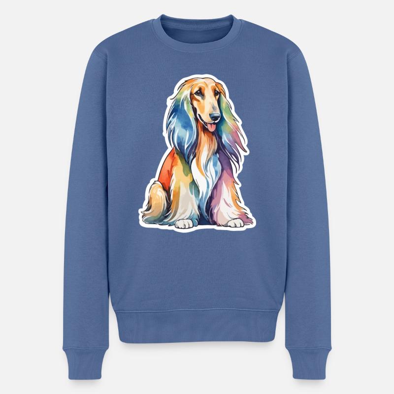 Lévrier afghan aquarelle - Pull Premium bio Homme - bleu pigeon