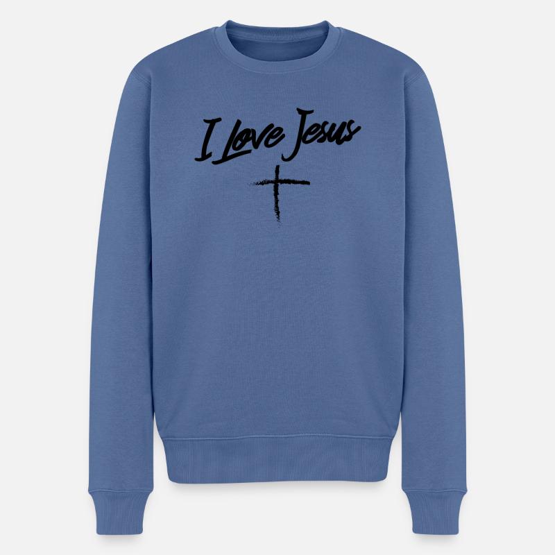 Jesus - I love Jesus - Männer Premium Bio Pullover - Taubenblau