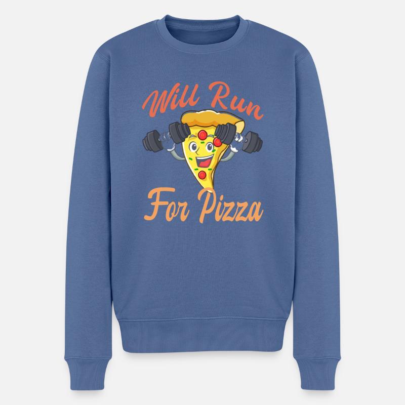"Will Run For Pizza" - Männer Premium Bio Pullover - Taubenblau
