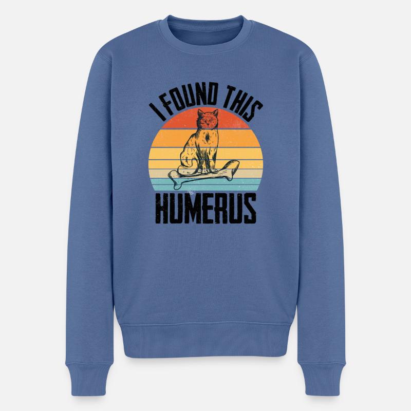 Stubentiger Katze Oberarmknochen Haustier Humerus - Männer Premium Bio Pullover - Taubenblau