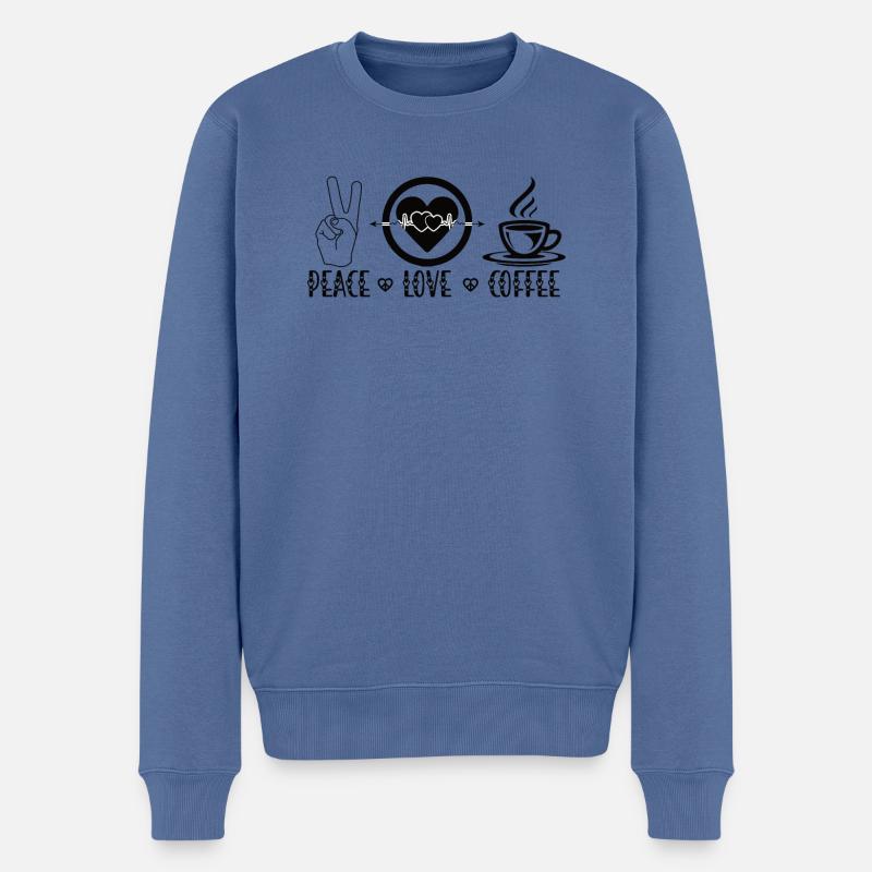 Frieden Liebe Kaffee Kaffeebohnen Herzsymbol - Männer Premium Bio Pullover - Taubenblau