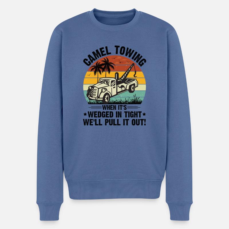 Cooles Cartoon-Kamel-Abschleppen - Männer Premium Bio Pullover - Taubenblau