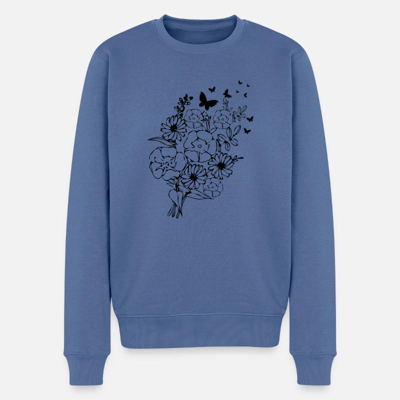 Fleurs roses Roses fleurs tropicales - Pull Premium bio Homme - bleu pigeon