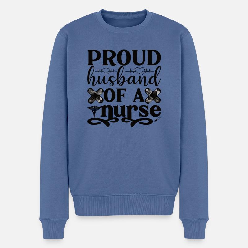 Ehemann einer Krankenschwester - Männer Premium Bio Pullover - Taubenblau