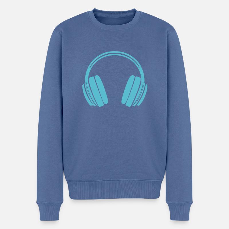 Kopfhörer, Musiker, Musikfan - Männer Premium Bio Pullover - Taubenblau