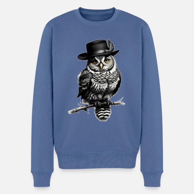 Eule mit Hut - Männer Premium Bio Pullover - Taubenblau