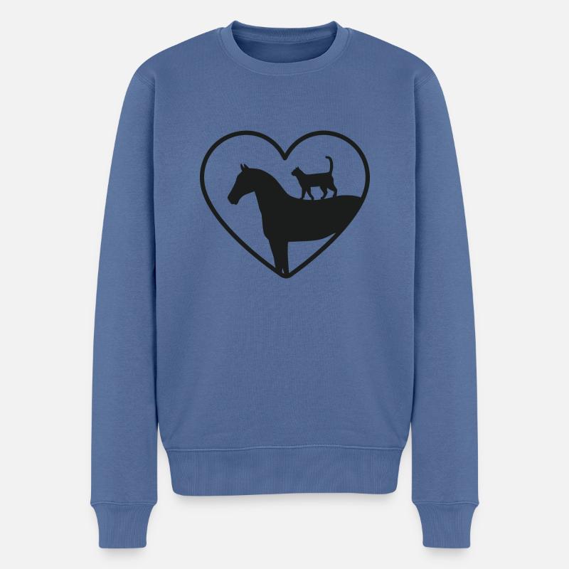 Amour coeur chat cheval - Pull Premium bio Homme - bleu pigeon