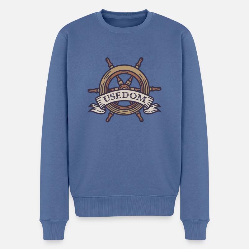 Steuerrad Usedom Ostsee - Leuchtturm Anker - Männer Premium Bio Pullover - Taubenblau