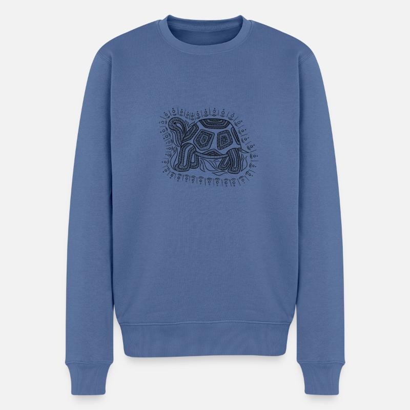 Mandala Turtle black - Männer Premium Bio Pullover - Taubenblau