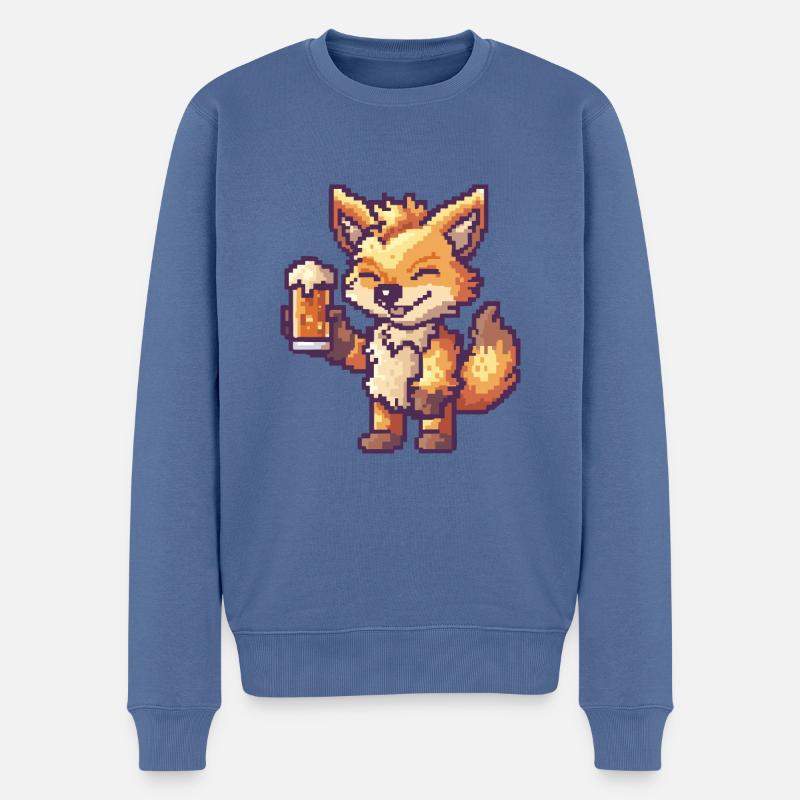 Wolf Bier Pixel - Männer Premium Bio Pullover - Taubenblau