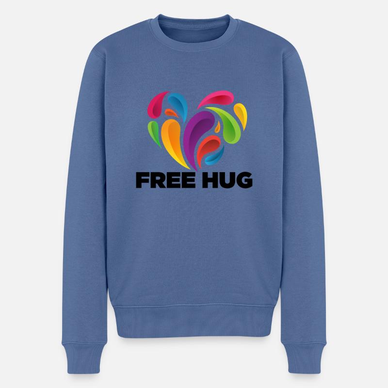 Free hug - Pull Premium bio Homme - bleu pigeon