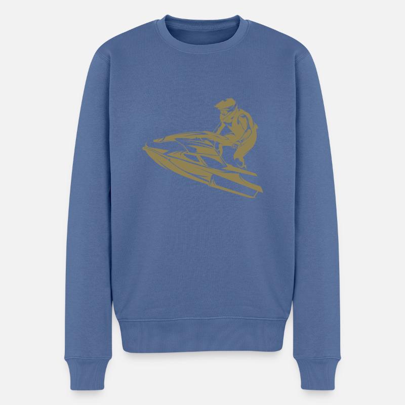 Rasanter Jetski in Silhouette - Männer Premium Bio Pullover - Taubenblau
