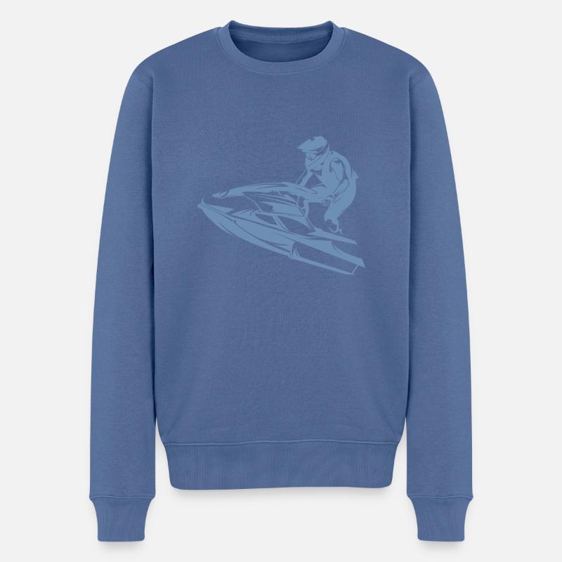Rasanter Jetski in Silhouette - Männer Premium Bio Pullover - Taubenblau