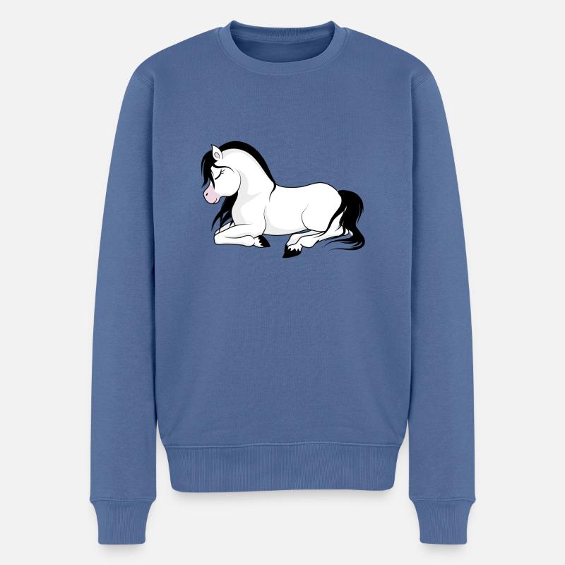 Liegendes Pony - Männer Premium Bio Pullover - Taubenblau