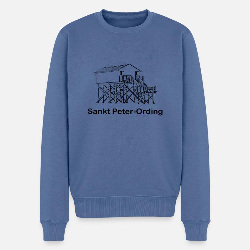 Pfahlbau mit Text Sankt Peter Ording schwarz - Männer Premium Bio Pullover - Taubenblau