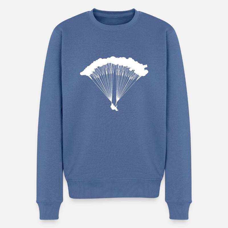 Parachutiste en silhouette nuageuse - Pull Premium bio Homme - bleu pigeon