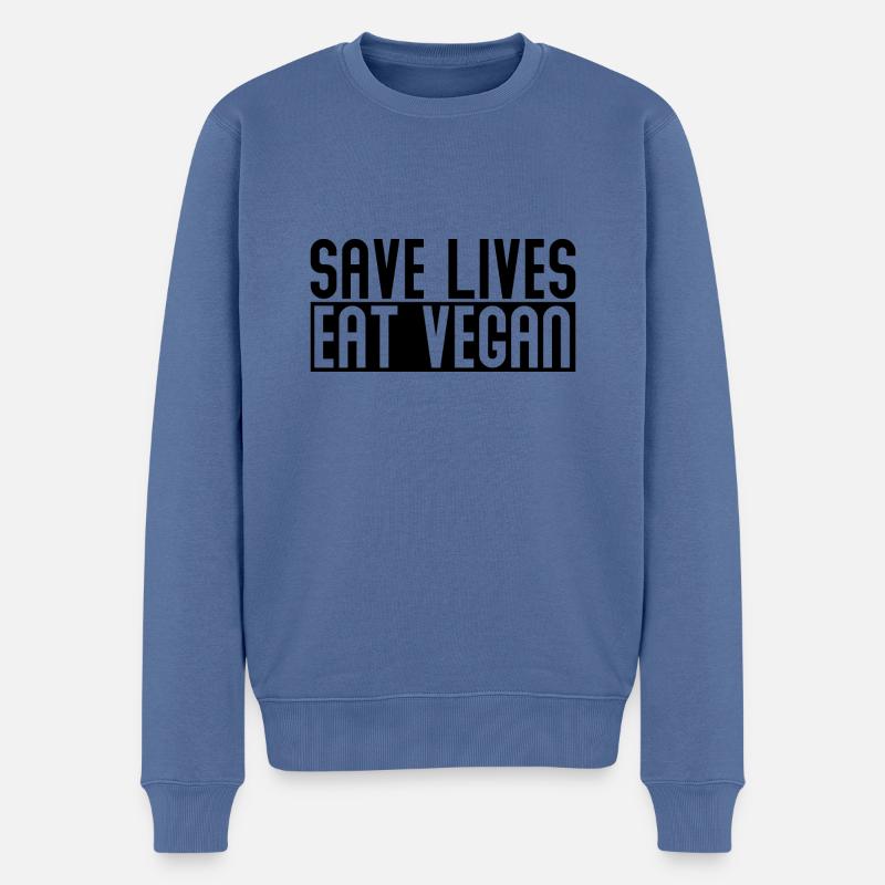 Sauver des vies manger végétalien - Pull Premium bio Homme - bleu pigeon