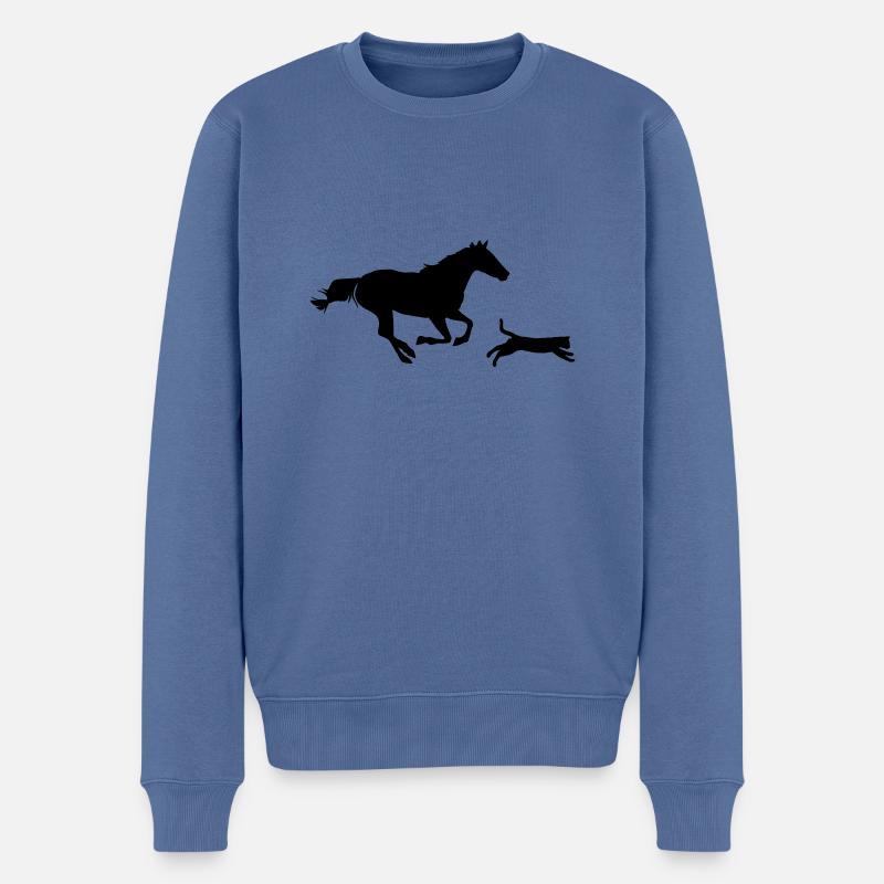 Pferd und Katze - Männer Premium Bio Pullover - Taubenblau