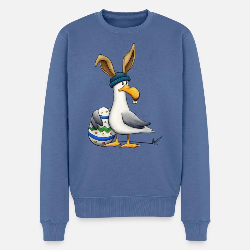 Norddeutscher Osterhase Nordsee Ostsee Möwe mit Ei - Männer Premium Bio Pullover - Taubenblau