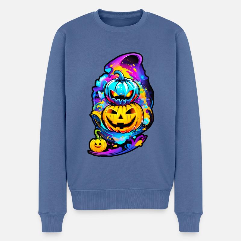 Halloween Kürbiskopf 03 - Männer Premium Bio Pullover - Taubenblau