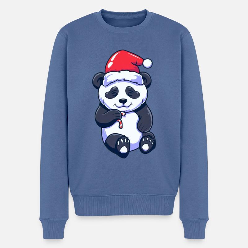 Panda mignon avec chapeau de père Noël - Pull Premium bio Homme - bleu pigeon
