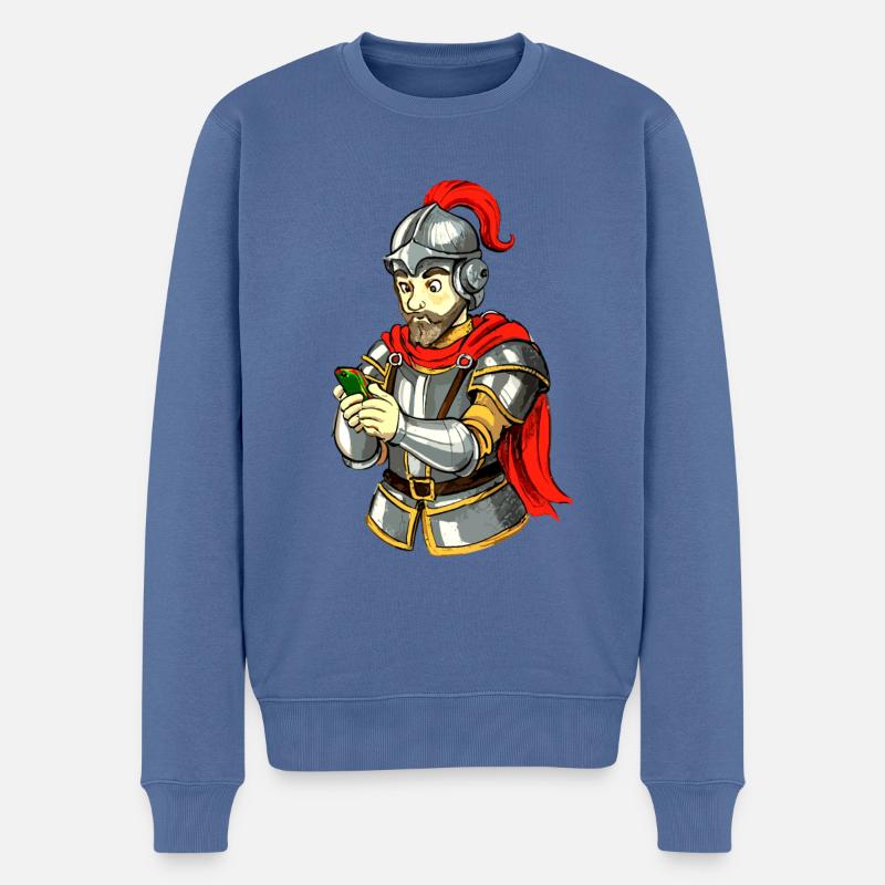 Chevalier avec smartphone - Pull Premium bio Homme - bleu pigeon