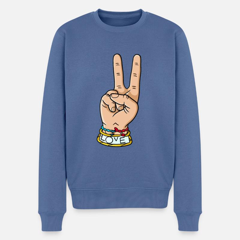 hand peace love - Männer Premium Bio Pullover - Taubenblau