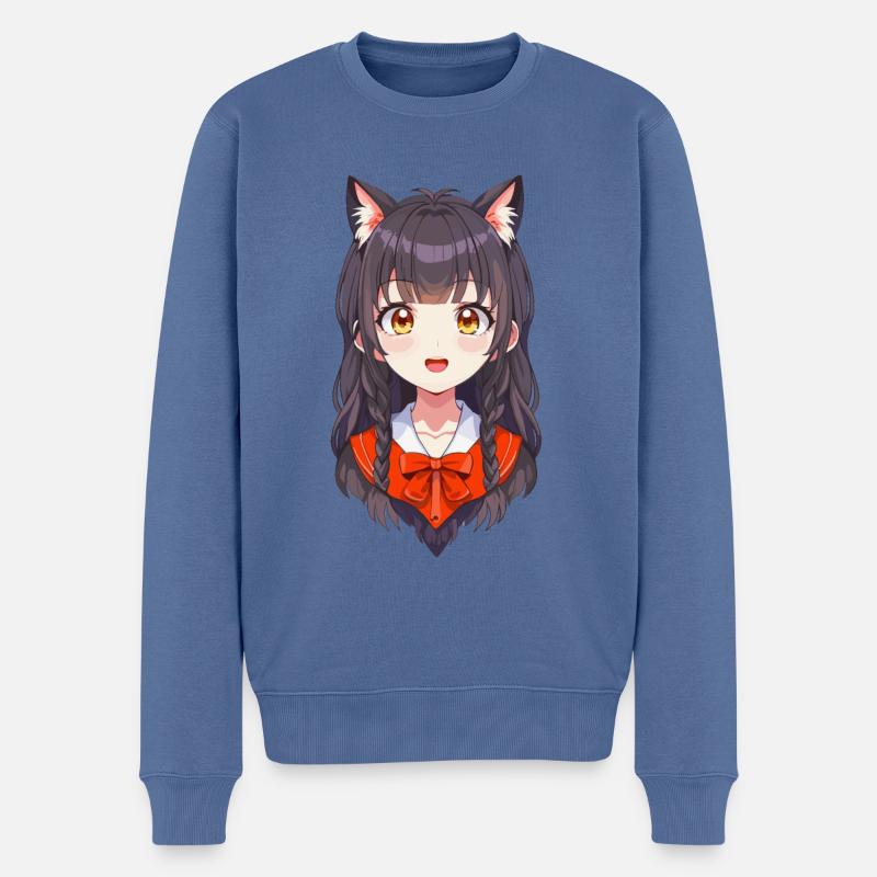 Manga Mädchen - Männer Premium Bio Pullover - Taubenblau