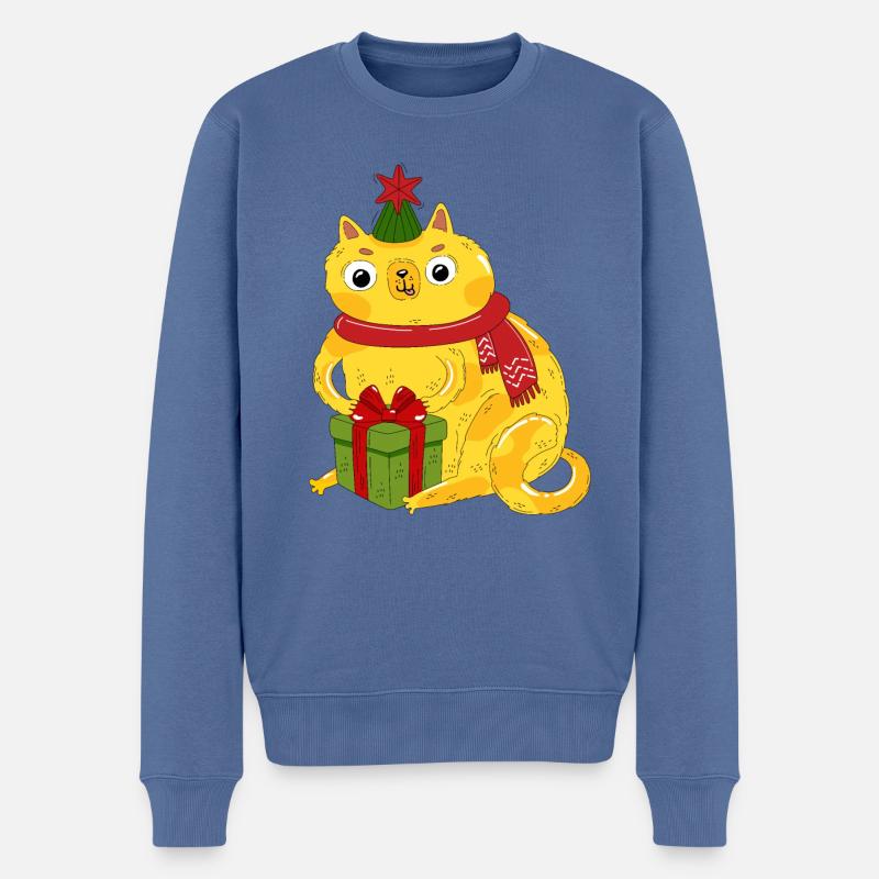 Katze und geschenkbox - Männer Premium Bio Pullover - Taubenblau