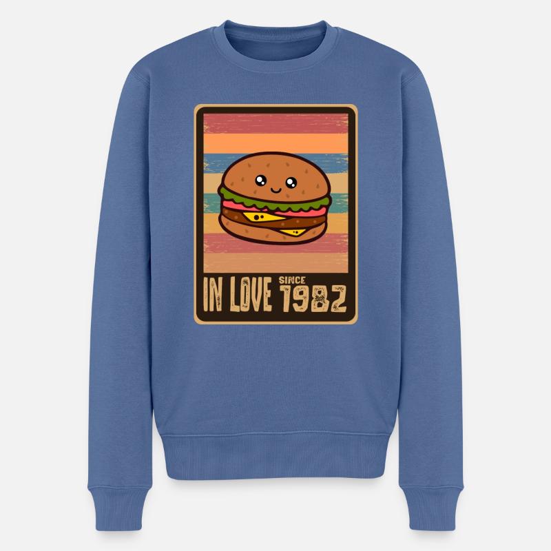 Burger Hamburger anniversaire 1982 - Pull Premium bio Homme - bleu pigeon