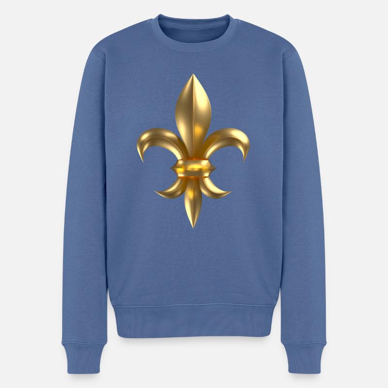 Fleur de Lys / Fleur de Lis 3D-Gold-Look - Männer Premium Bio Pullover - Taubenblau