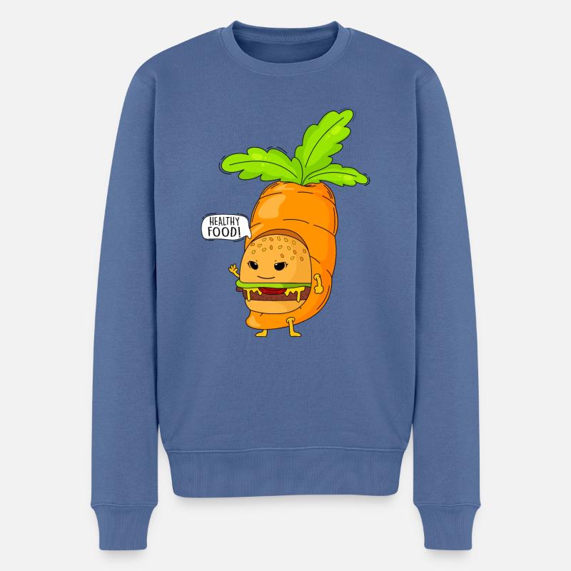 Gesundes Essen und Humor - Männer Premium Bio Pullover - Taubenblau