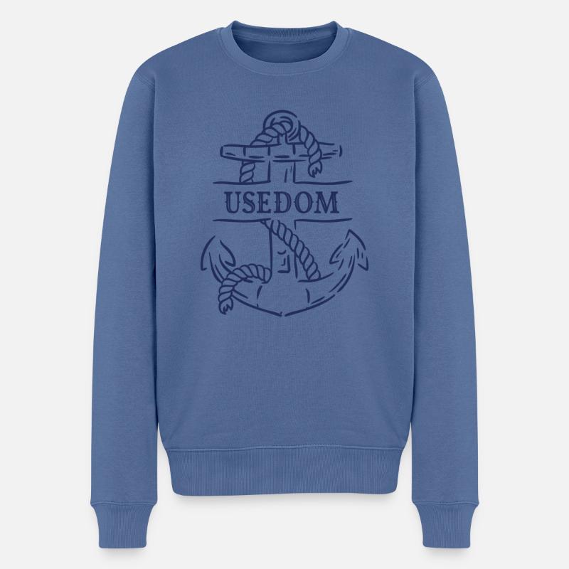 Usedom Ostsee - Leuchtturm Anker - Männer Premium Bio Pullover - Taubenblau