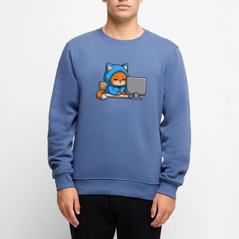 Un chat hacker mignon dort dans un sweat à capuche devant le PC Pull Premium bio Homme
