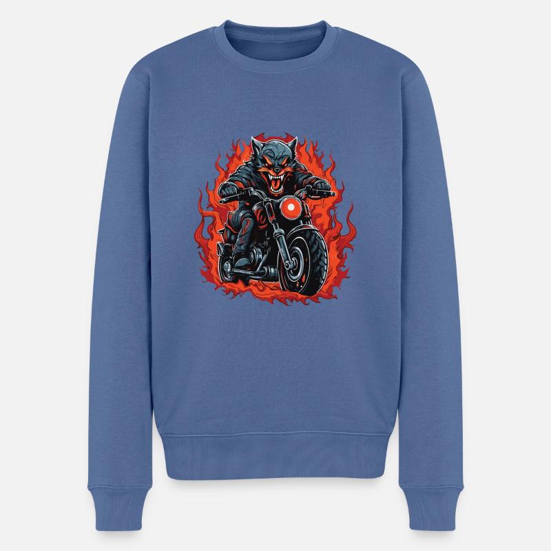 Moto loup motard - Pull Premium bio Homme - bleu pigeon