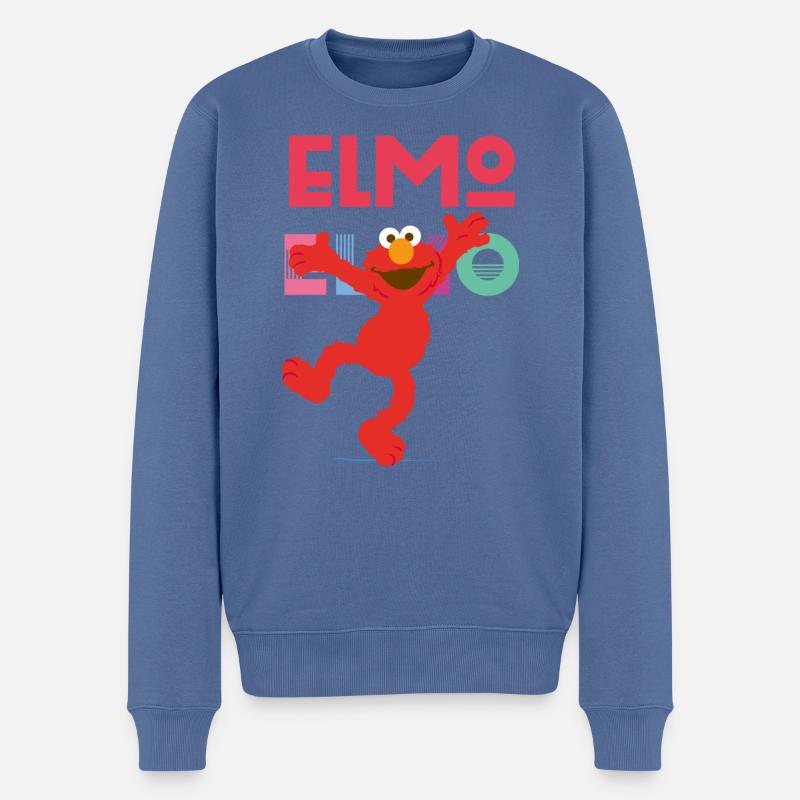 Sesamstraße Elmo Springt - Männer Premium Bio Pullover - Taubenblau