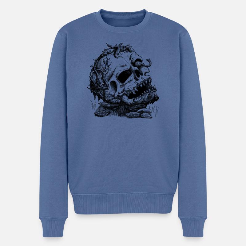 Verwachsener Totenschädel - Männer Premium Bio Pullover - Taubenblau
