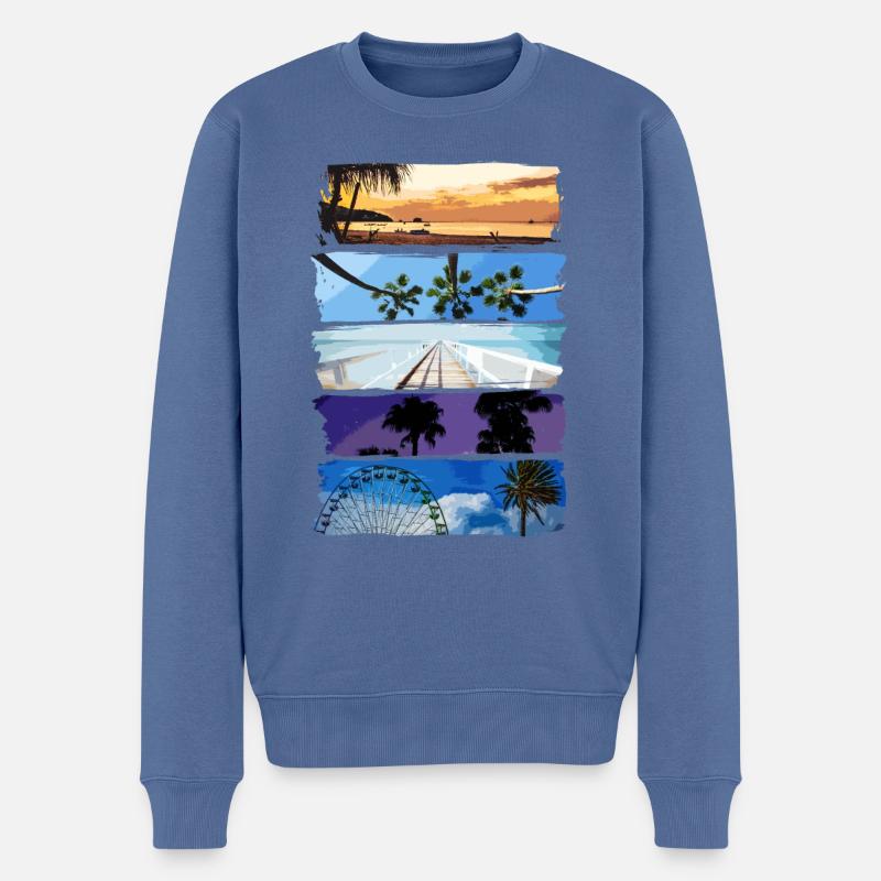 Palmiers et plage - Pull Premium bio Homme - bleu pigeon