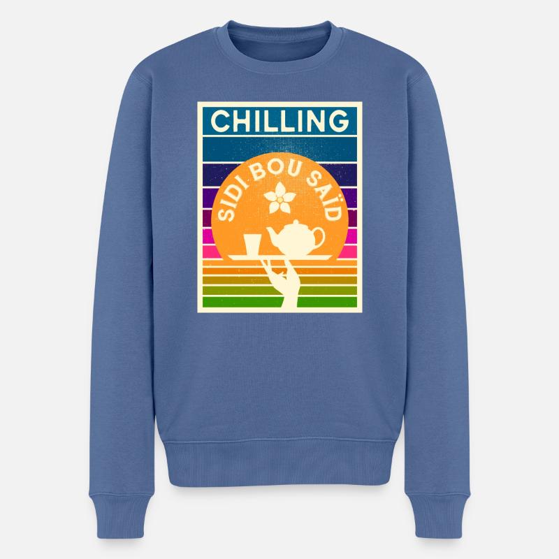 CHILLING SIDI BOU SAGTE - Männer Premium Bio Pullover - Taubenblau