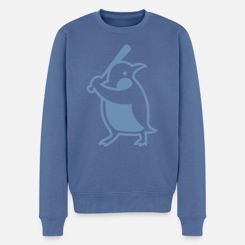 Pinguin Baseballspieler Silhouette - Männer Premium Bio Pullover - Taubenblau