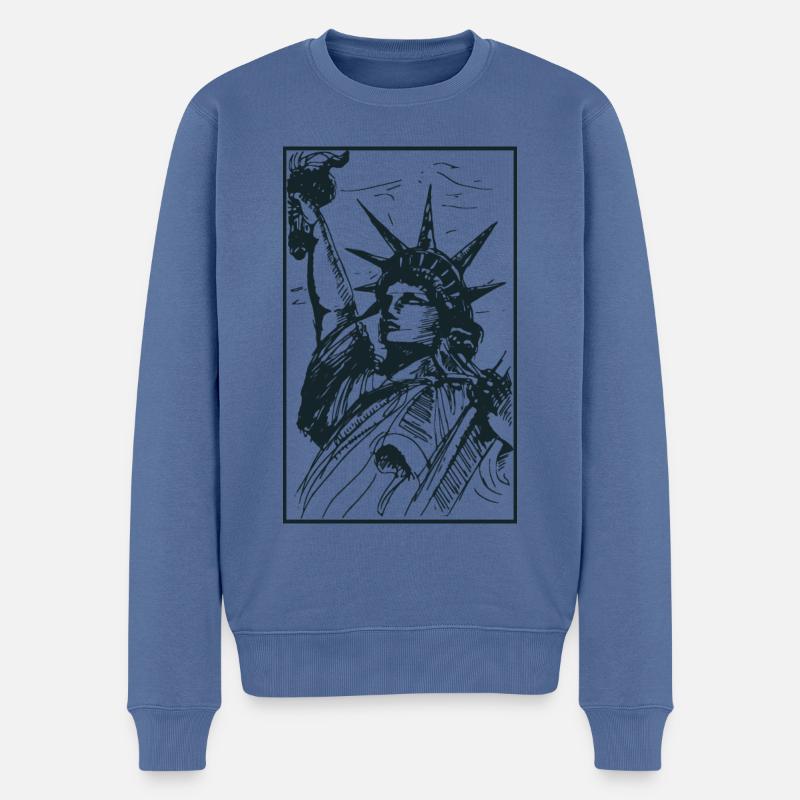 Freiheitsstatue - Männer Premium Bio Pullover - Taubenblau