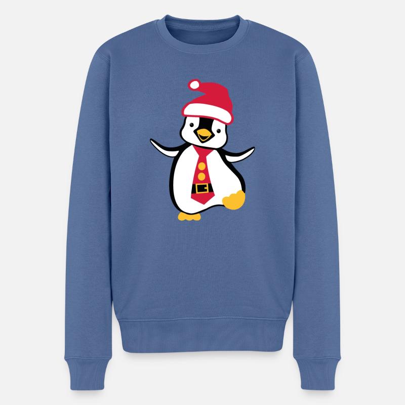 Weihnachten Pinguin - Männer Premium Bio Pullover - Taubenblau