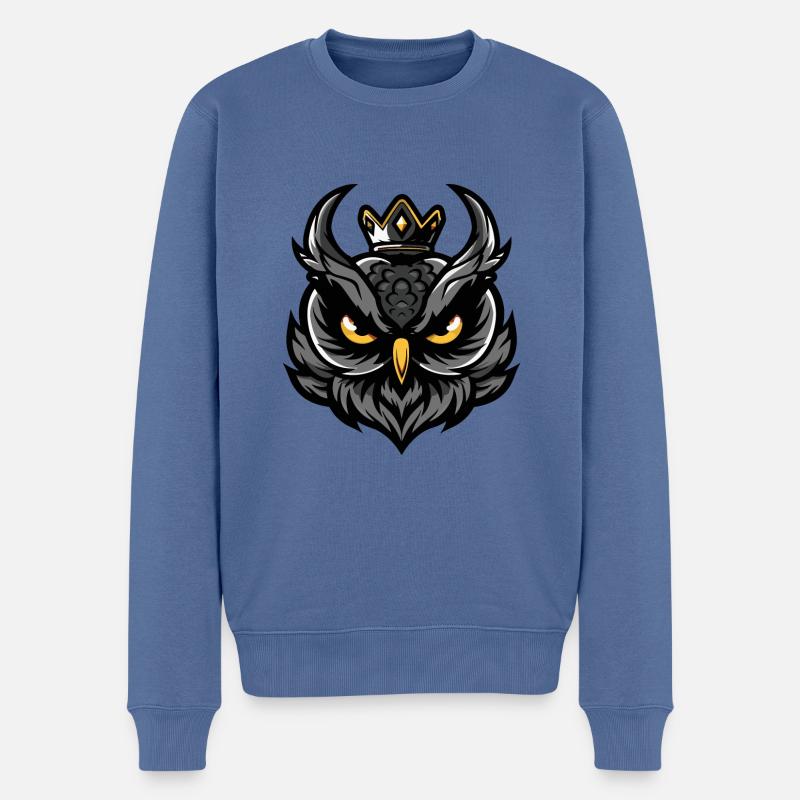 Eule Kopf Krone - Männer Premium Bio Pullover - Taubenblau